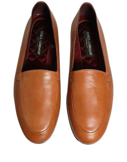 Dolce & Gabbana Brown Leather Logo Slip On Men Loafers Shoes