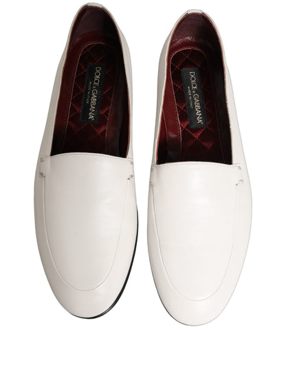 Dolce & Gabbana White Leather Logo Slip On Men Loafers Shoes