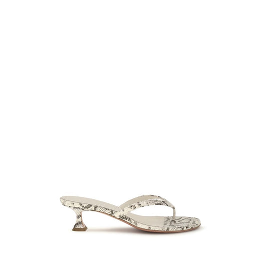 Amina Muaddi Gray Calf Leather Bos Taurus Flat Sandals