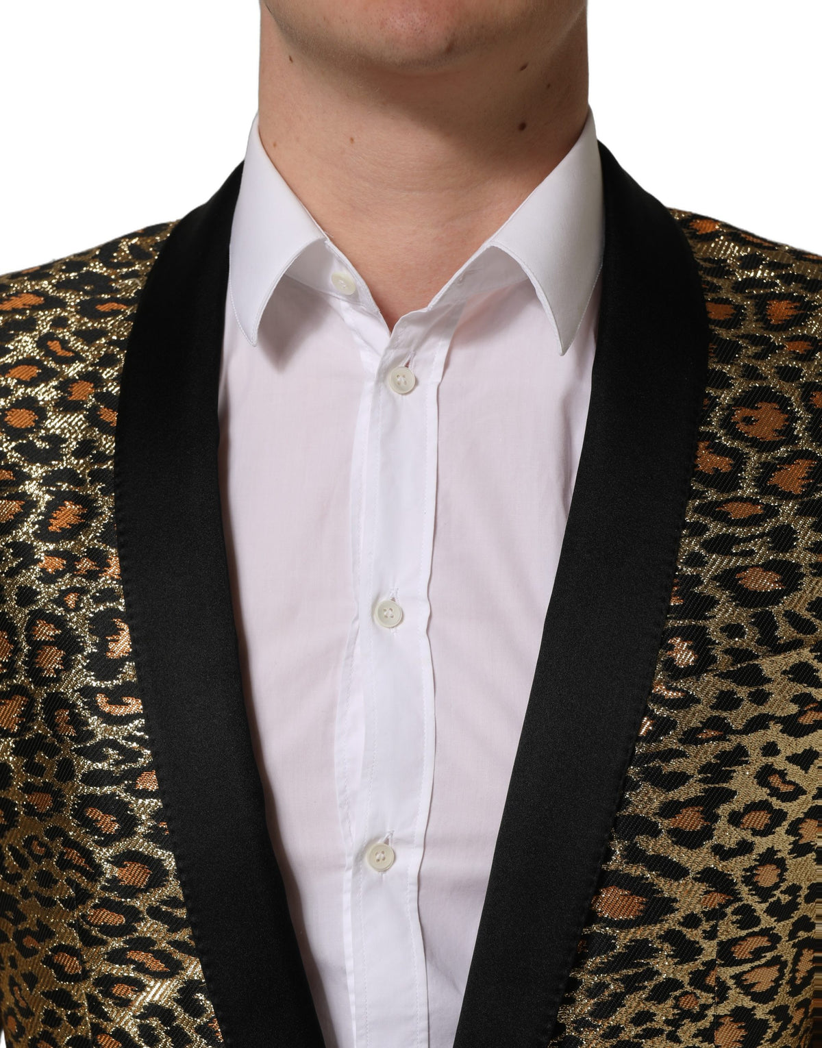 Dolce & Gabbana Gold Leopard Einreihige Herrenmanteljacke