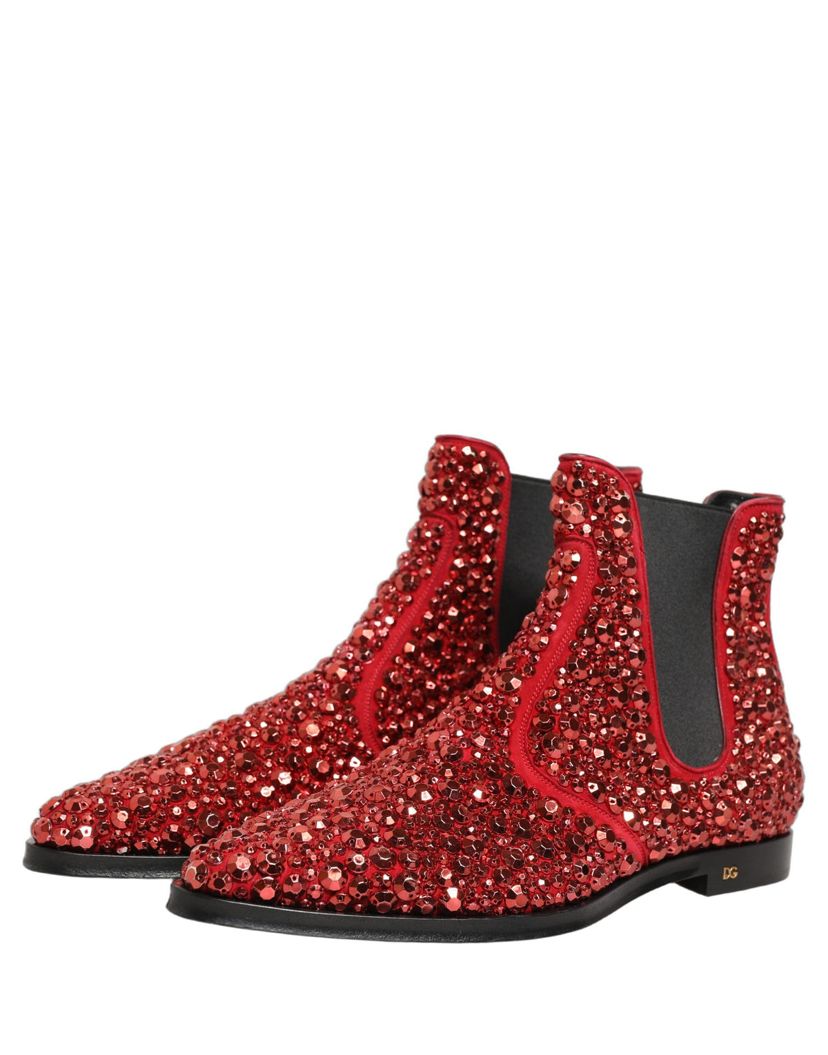 Dolce & Gabbana Rote verzierte Chelsea Ankle Boots Schuhe