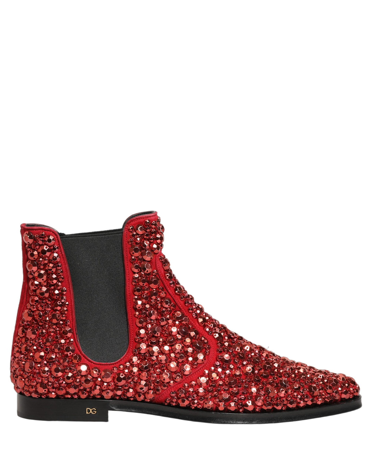 Dolce & Gabbana Rote verzierte Chelsea Ankle Boots Schuhe