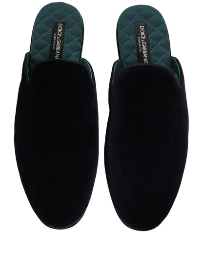 Dolce & Gabbana Dark Blue Suede Slides Flat Slipper Men Shoes