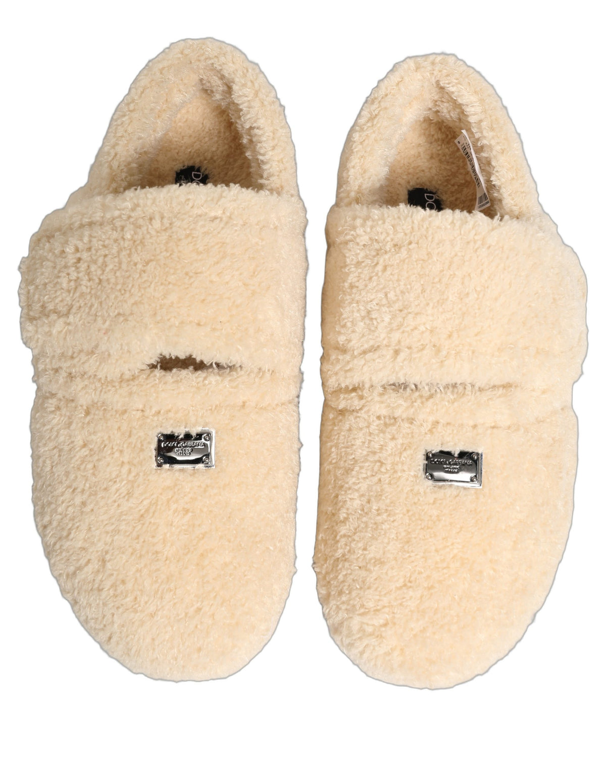Dolce & Gabbana Beige Kunstfell Flats Herren Slides Sandalen Schuhe