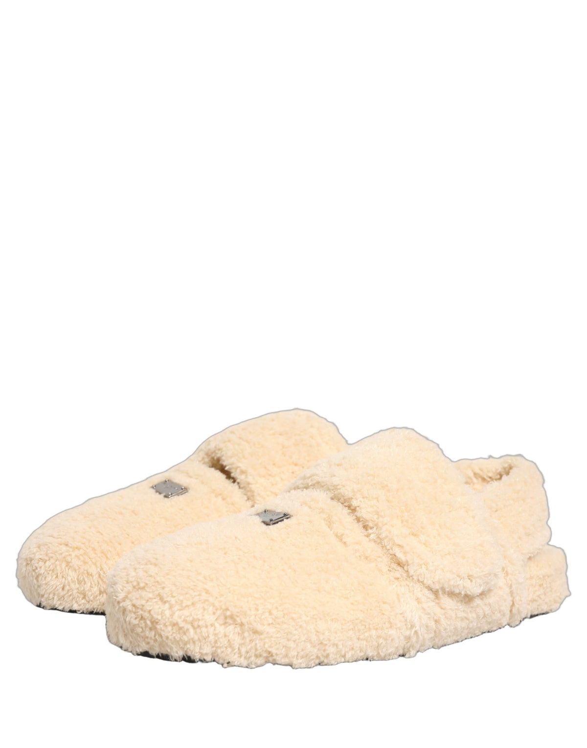 Dolce & Gabbana Beige Kunstfell Flats Herren Slides Sandalen Schuhe