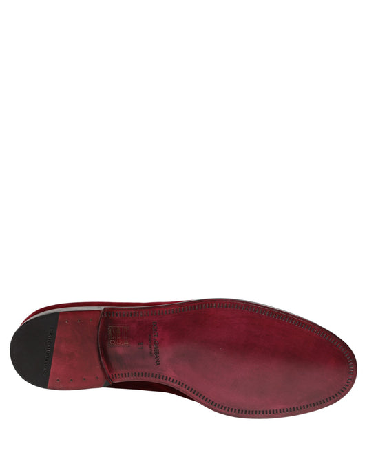 Dolce & Gabbana Maroon Velvet Slip On Men Dress Loafers Shoes