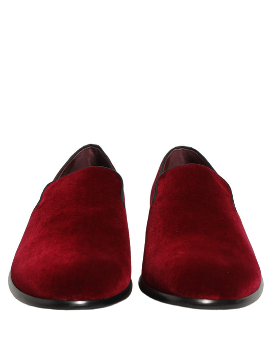Dolce & Gabbana Maroon Velvet Slip On Men Dress Loafers Shoes
