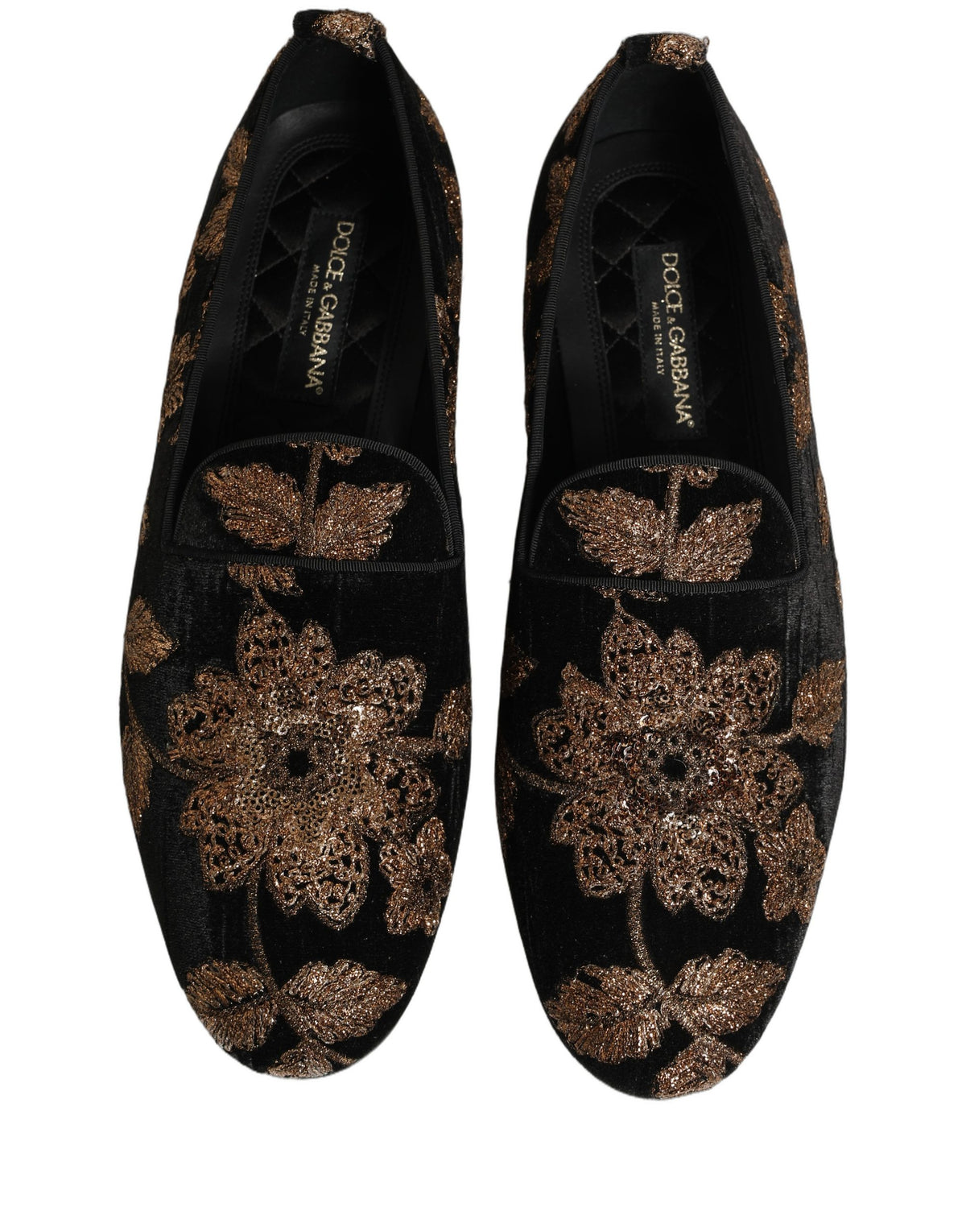 Dolce & Gabbana Schwarze Blumen-Jacquard-Kleid Loafer Schuhe