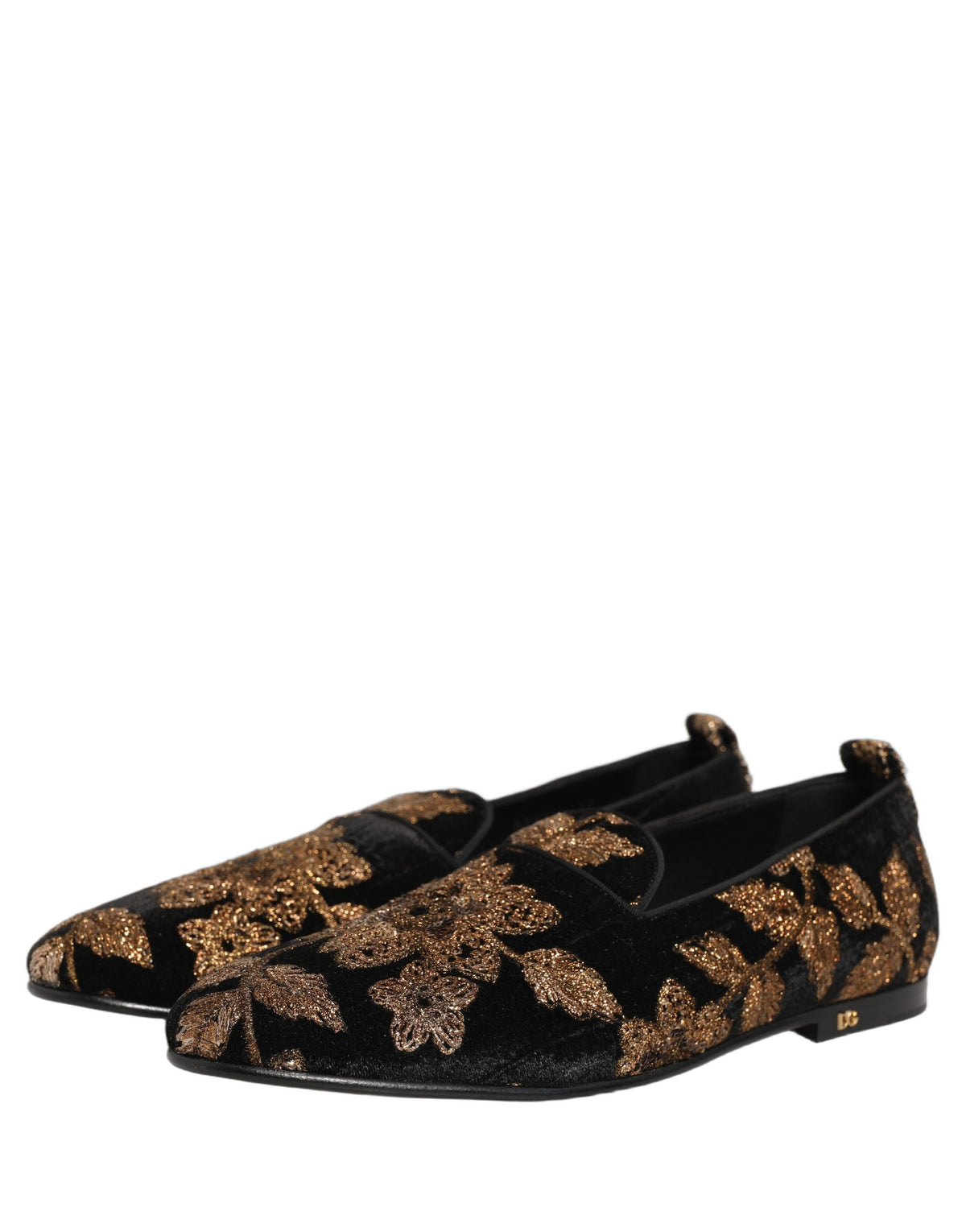 Dolce & Gabbana Schwarze Blumen-Jacquard-Kleid Loafer Schuhe