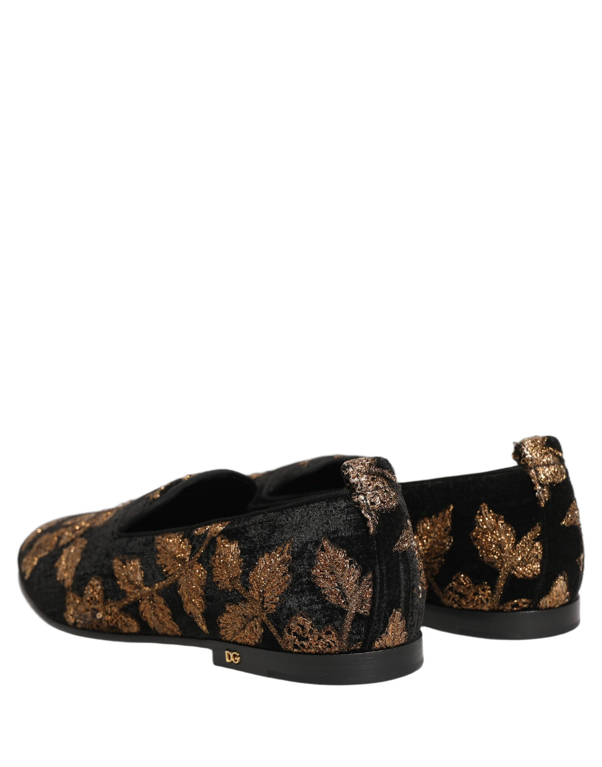 Dolce & Gabbana Schwarze Blumen-Jacquard-Kleid Loafer Schuhe