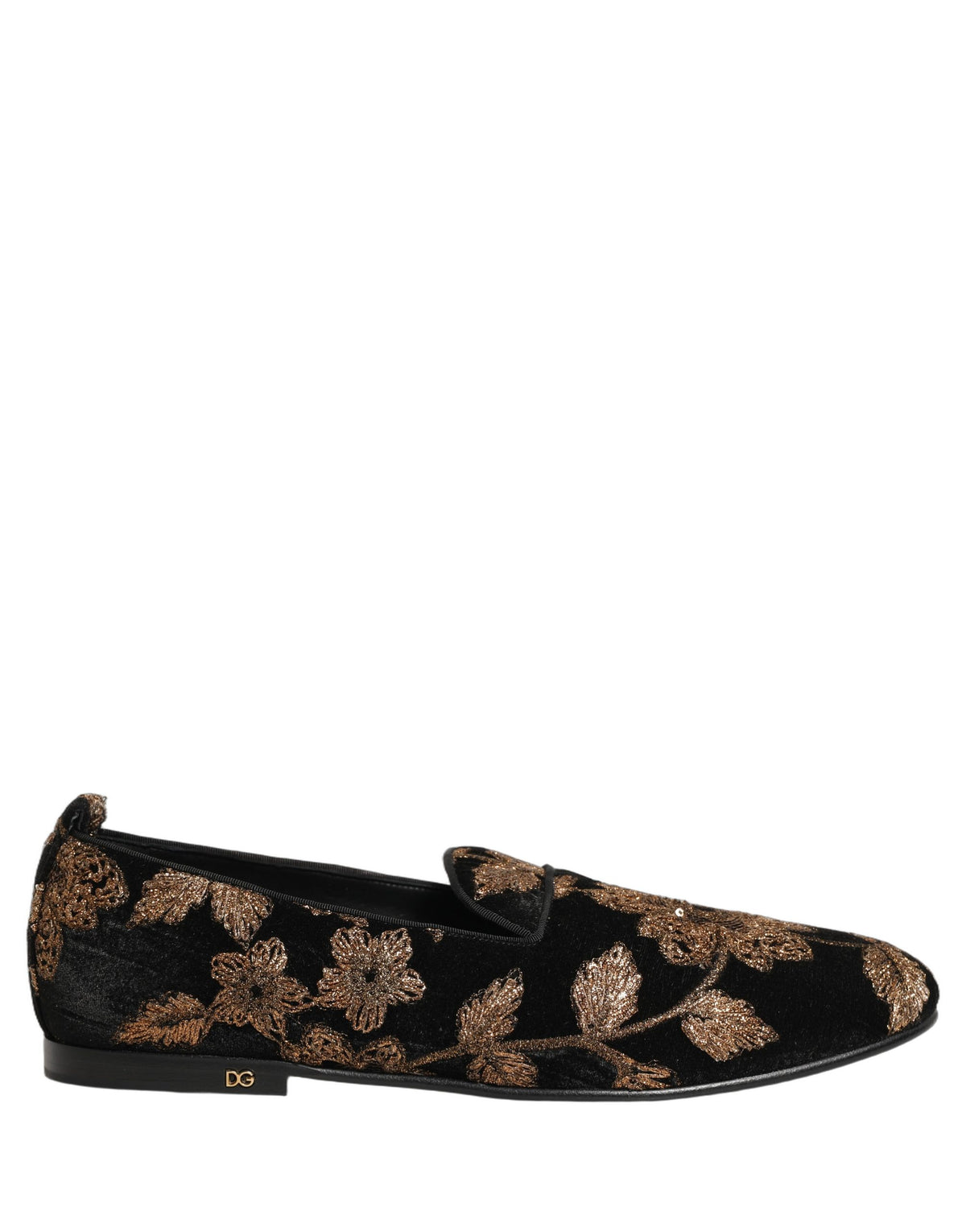 Dolce & Gabbana Schwarze Blumen-Jacquard-Kleid Loafer Schuhe