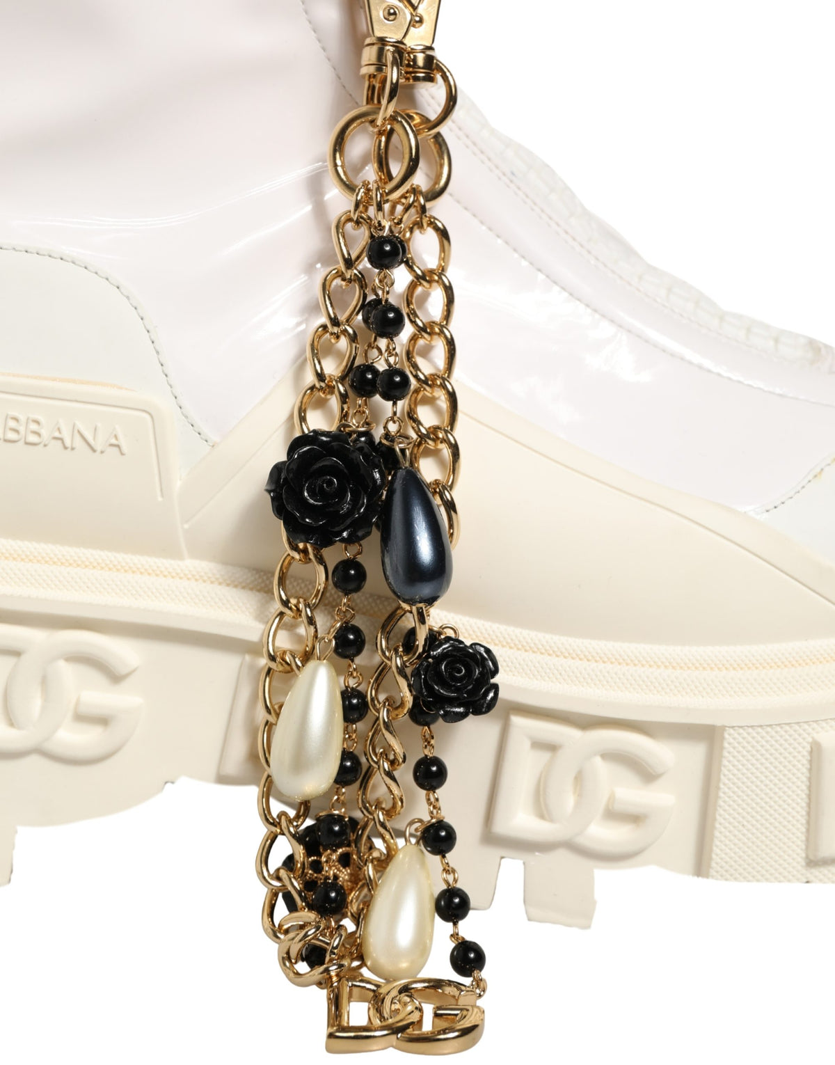 Dolce & Gabbana Weiße Leder Stiefel mit Gummi-Logo