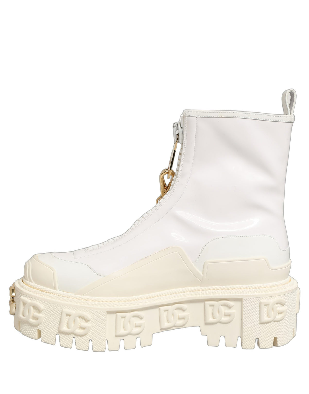Dolce & Gabbana Weiße Leder Stiefel mit Gummi-Logo