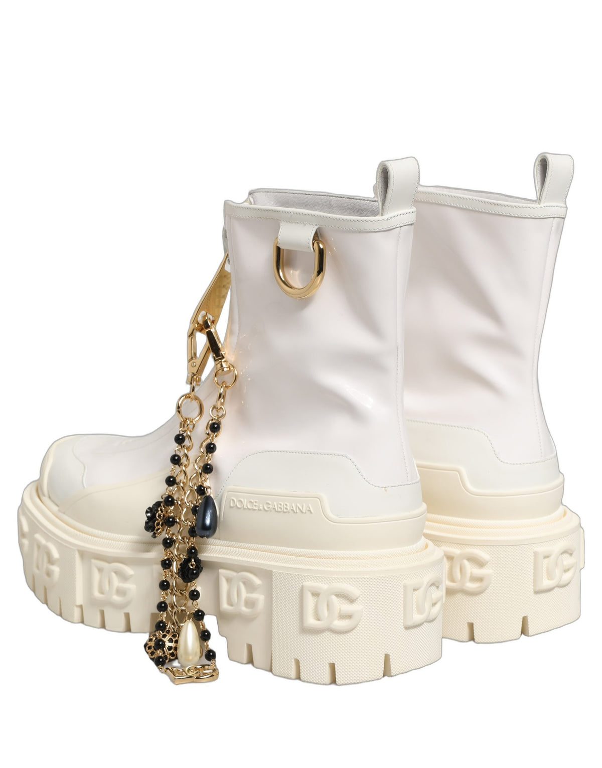 Dolce & Gabbana Weiße Leder Stiefel mit Gummi-Logo