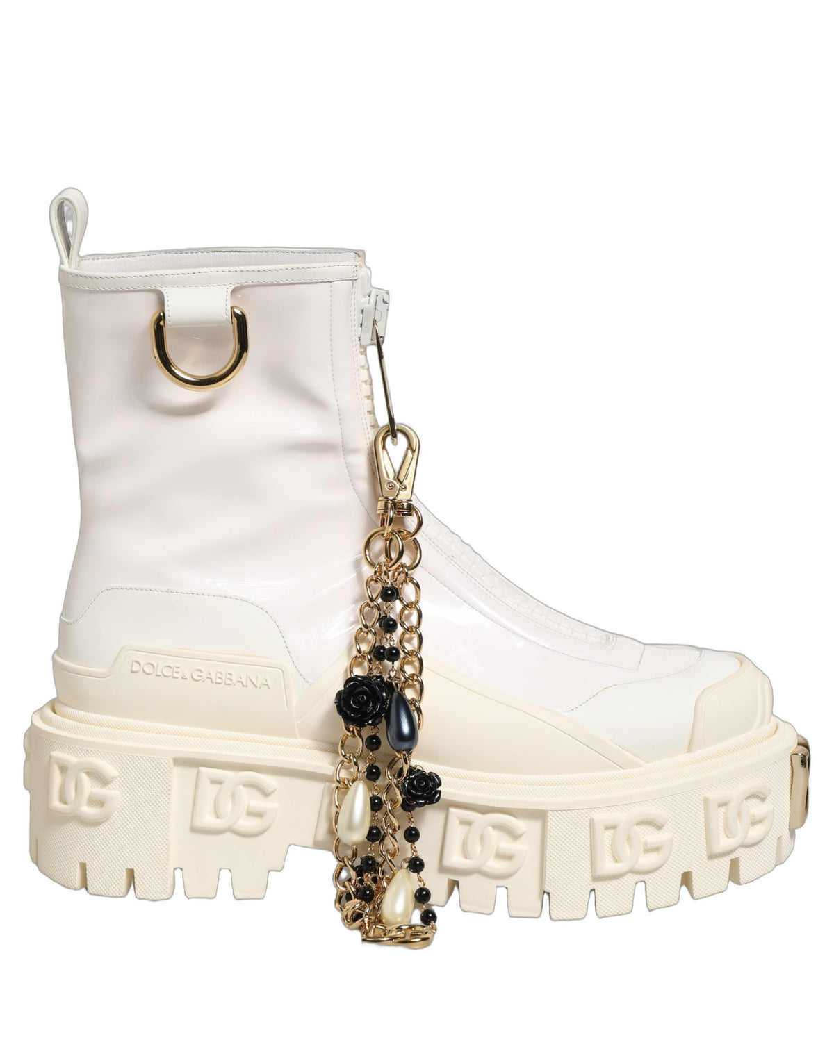 Dolce & Gabbana Weiße Leder Stiefel mit Gummi-Logo
