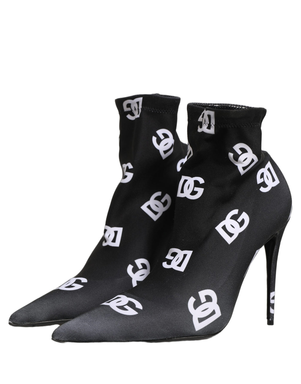 Dolce & Gabbana Schwarze Logo Stretch-Heels Stiefeletten Schuhe