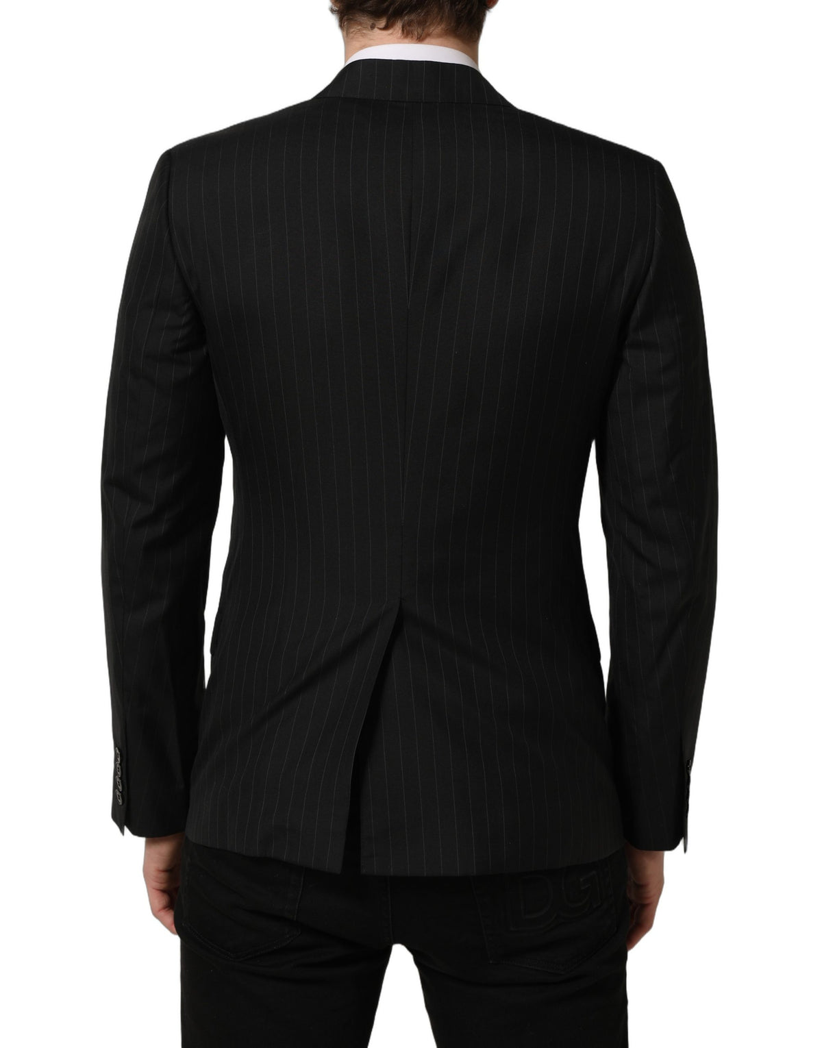 Dolce & Gabbana Dunkelgrauer gestreifter einreihiger Blazer aus Wolle