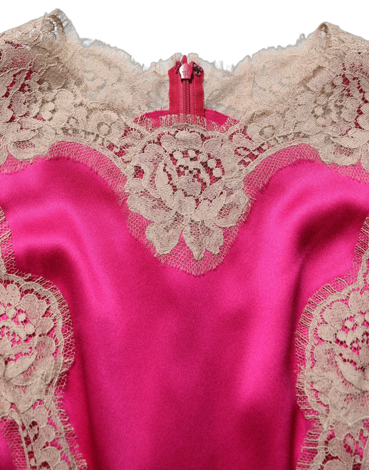 Dolce & Gabbana Fuchsiapinkes Midikleid in A-Linie mit Spitzenbesatz