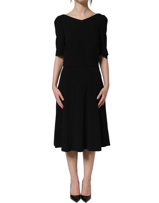 Dolce & Gabbana Black Viscose Short Sleeve A-line Midi Dress