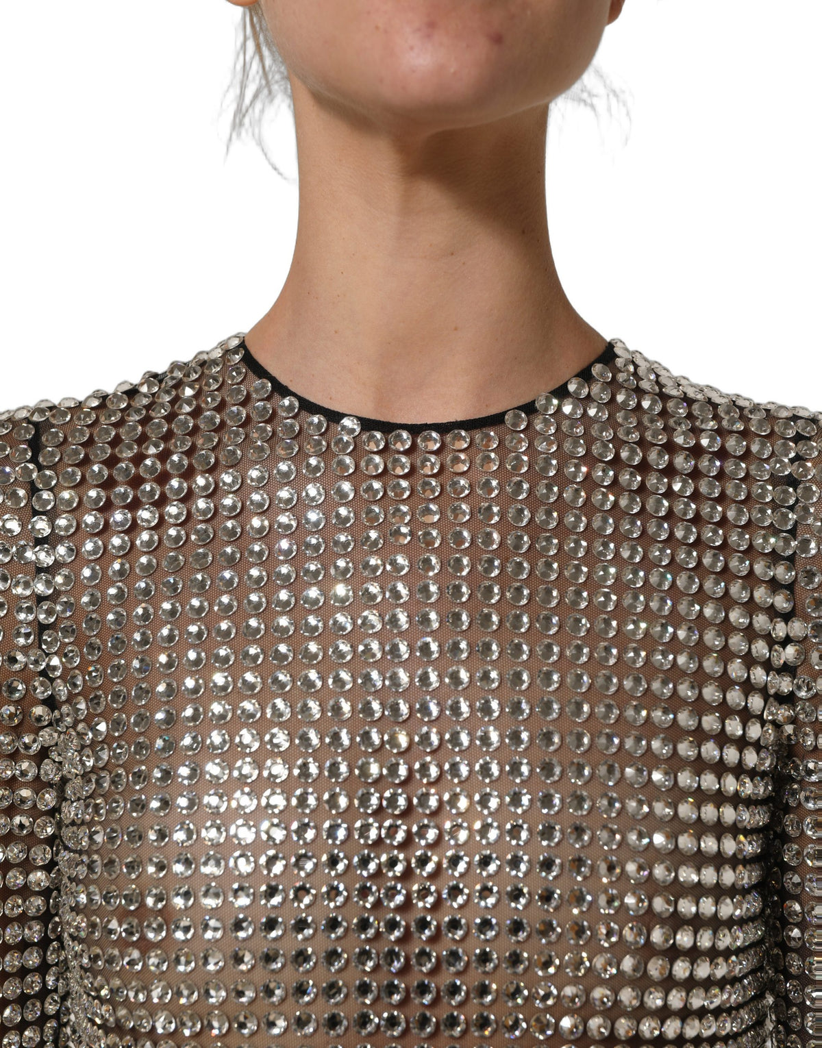Dolce & Gabbana beigefarbenes, kristallverziertes langes Abendkleid