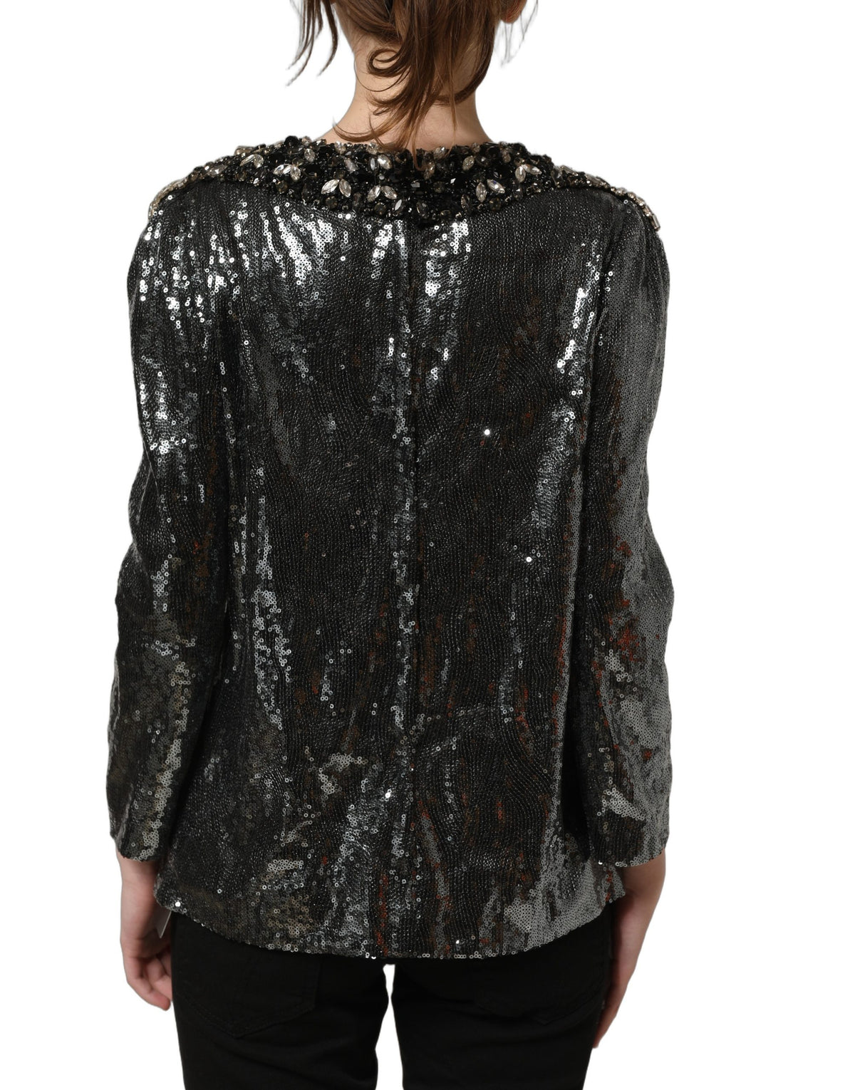 Dolce & Gabbana Metallicgraues Paillettenverziertes Blusentop