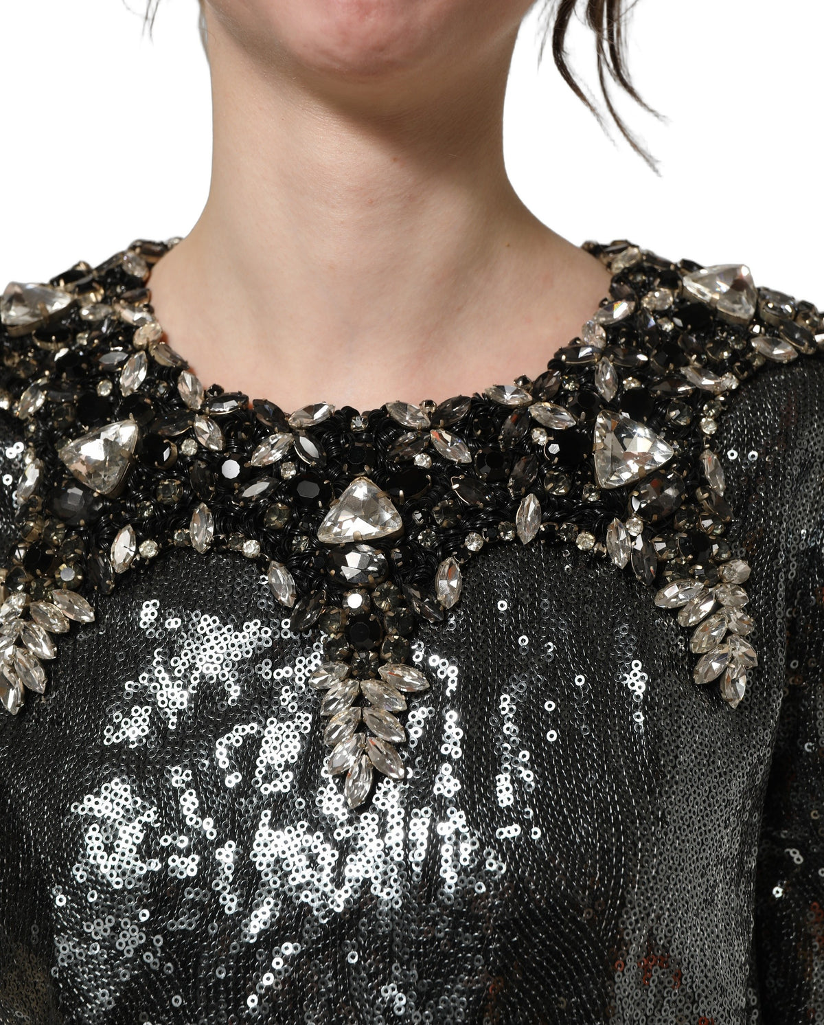 Dolce & Gabbana Metallicgraues Paillettenverziertes Blusentop