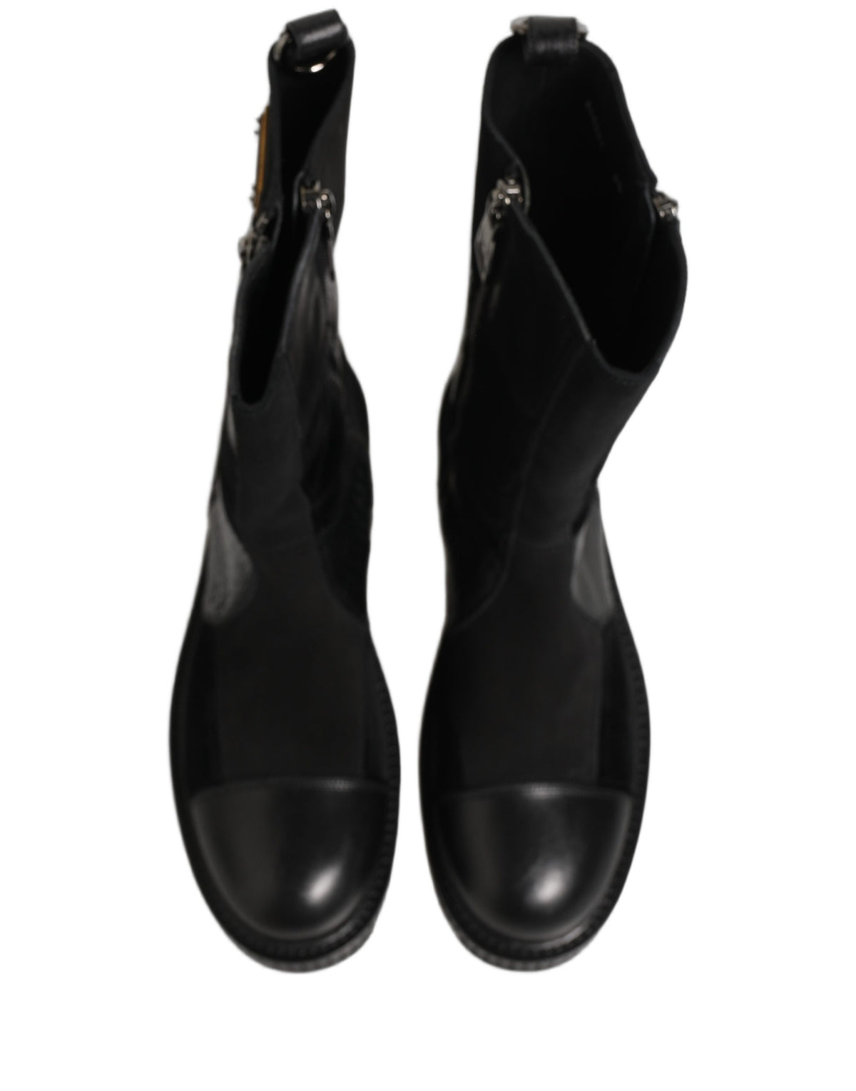 Dolce & Gabbana Schwarze Patchwork-Leder Mid-Calf Stiefel Schuhe