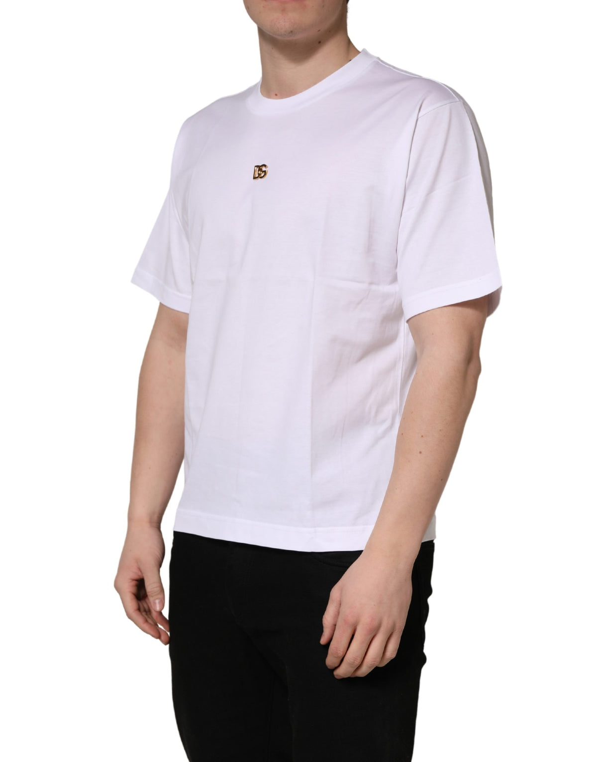 Dolce & Gabbana DG Logo T-Shirt aus Baumwolle mit weißen Metalleinsätzen und kurzen Ärmeln
