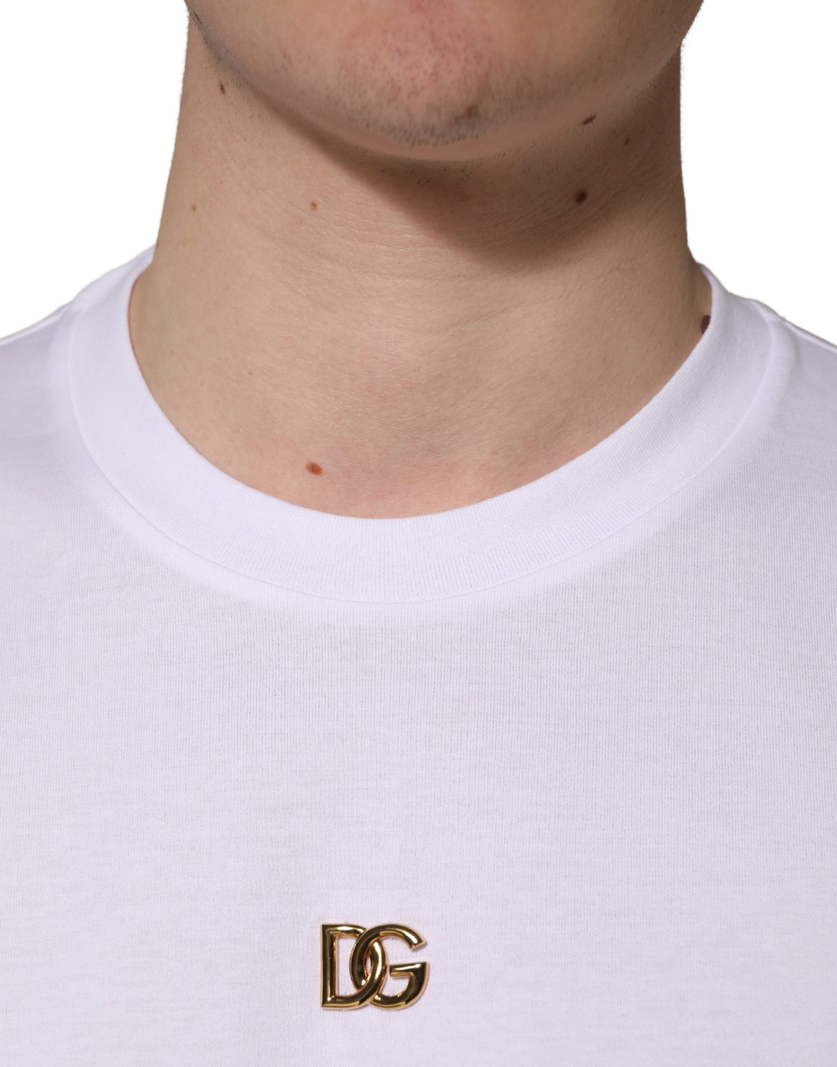 Dolce & Gabbana DG Logo T-Shirt aus Baumwolle mit weißen Metalleinsätzen und kurzen Ärmeln