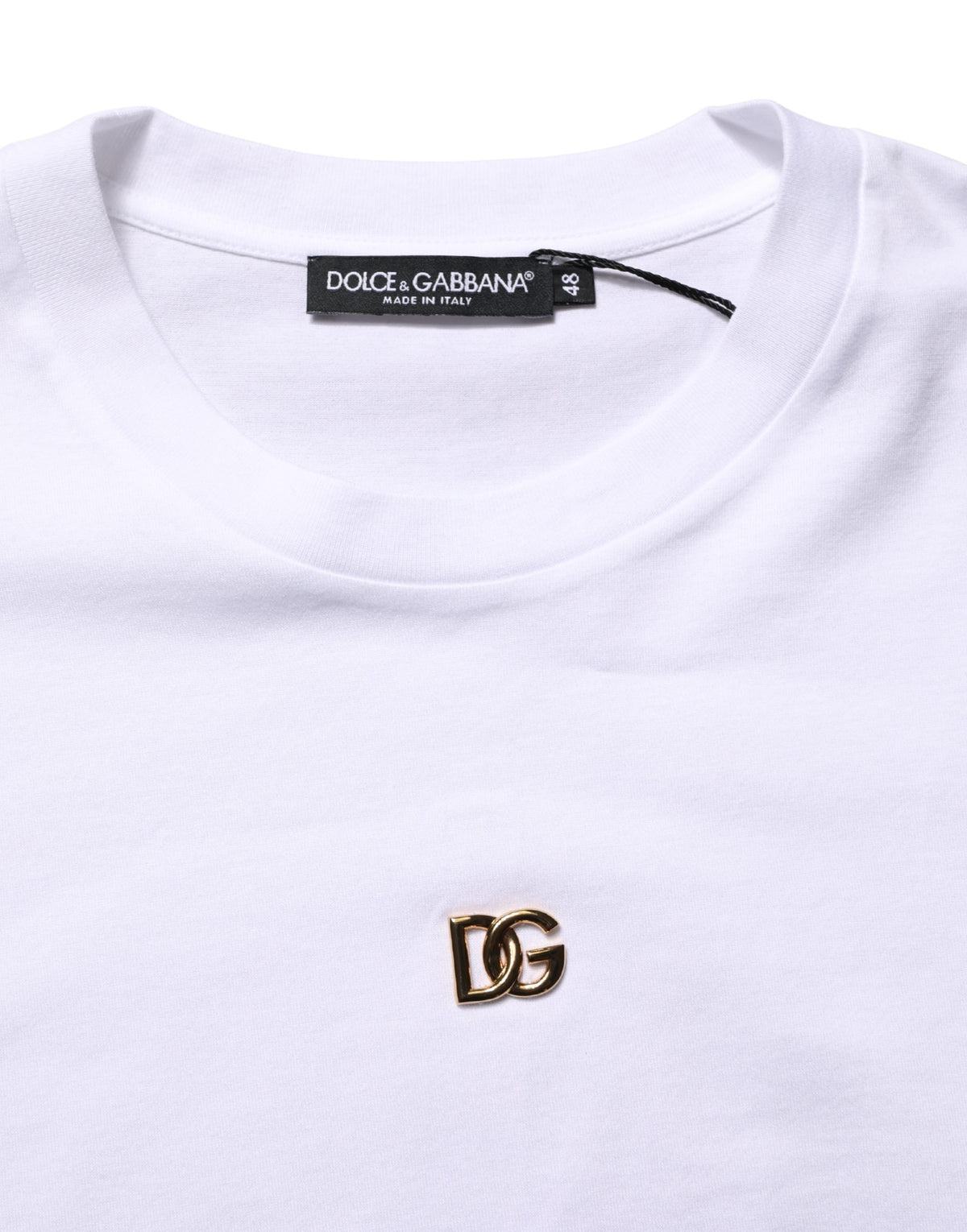 Dolce & Gabbana DG Logo T-Shirt aus Baumwolle mit weißen Metalleinsätzen und kurzen Ärmeln