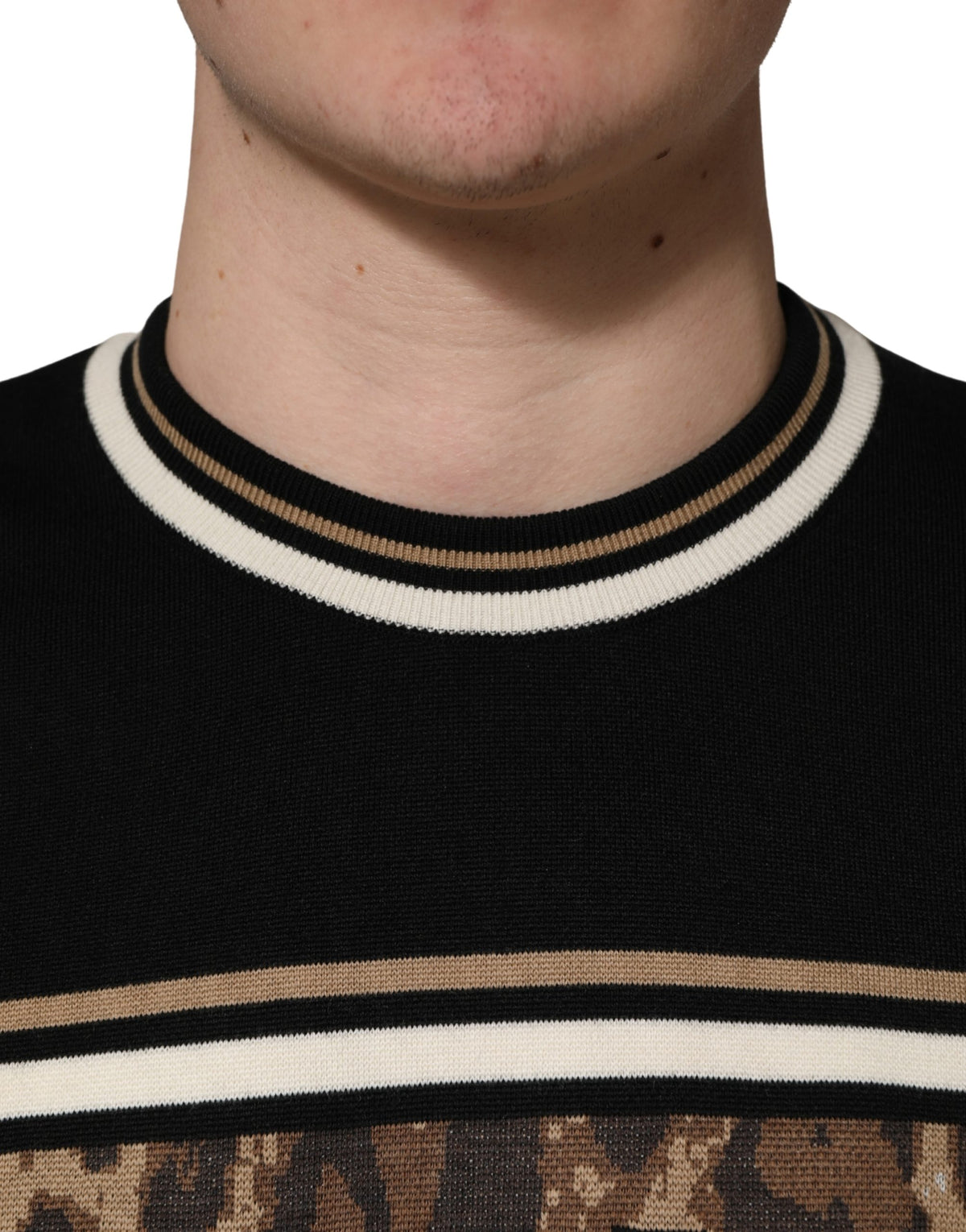 Dolce & Gabbana Schwarzer Leopard Crew Neck Herren Pullover aus Wolle