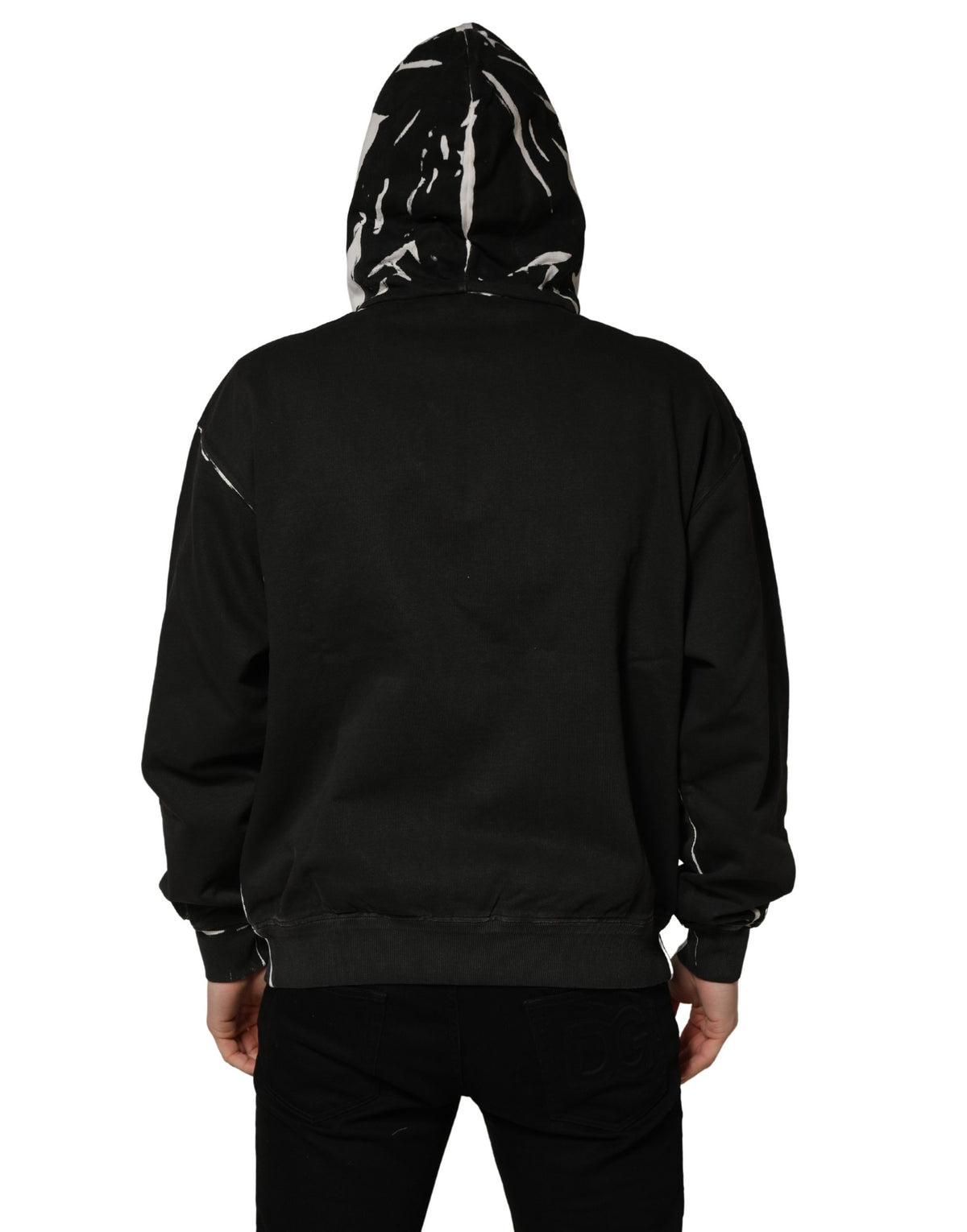 Dolce & Gabbana Schwarzer Kapuzenpullover aus Baumwolle mit Logo und durchgehendem Reißverschluss