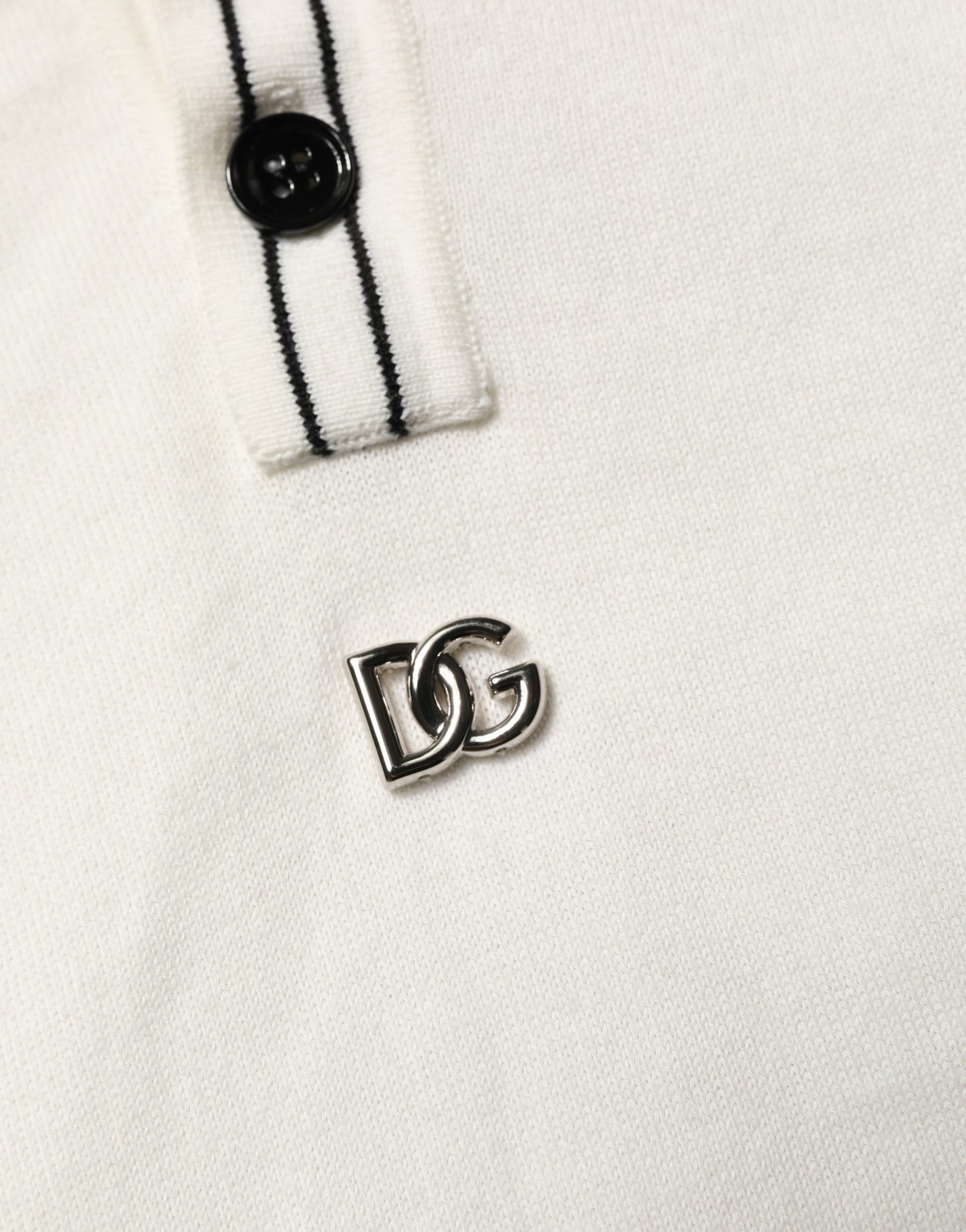 Dolce & Gabbana White Cotton Blend Men Polo Pullover Sweater