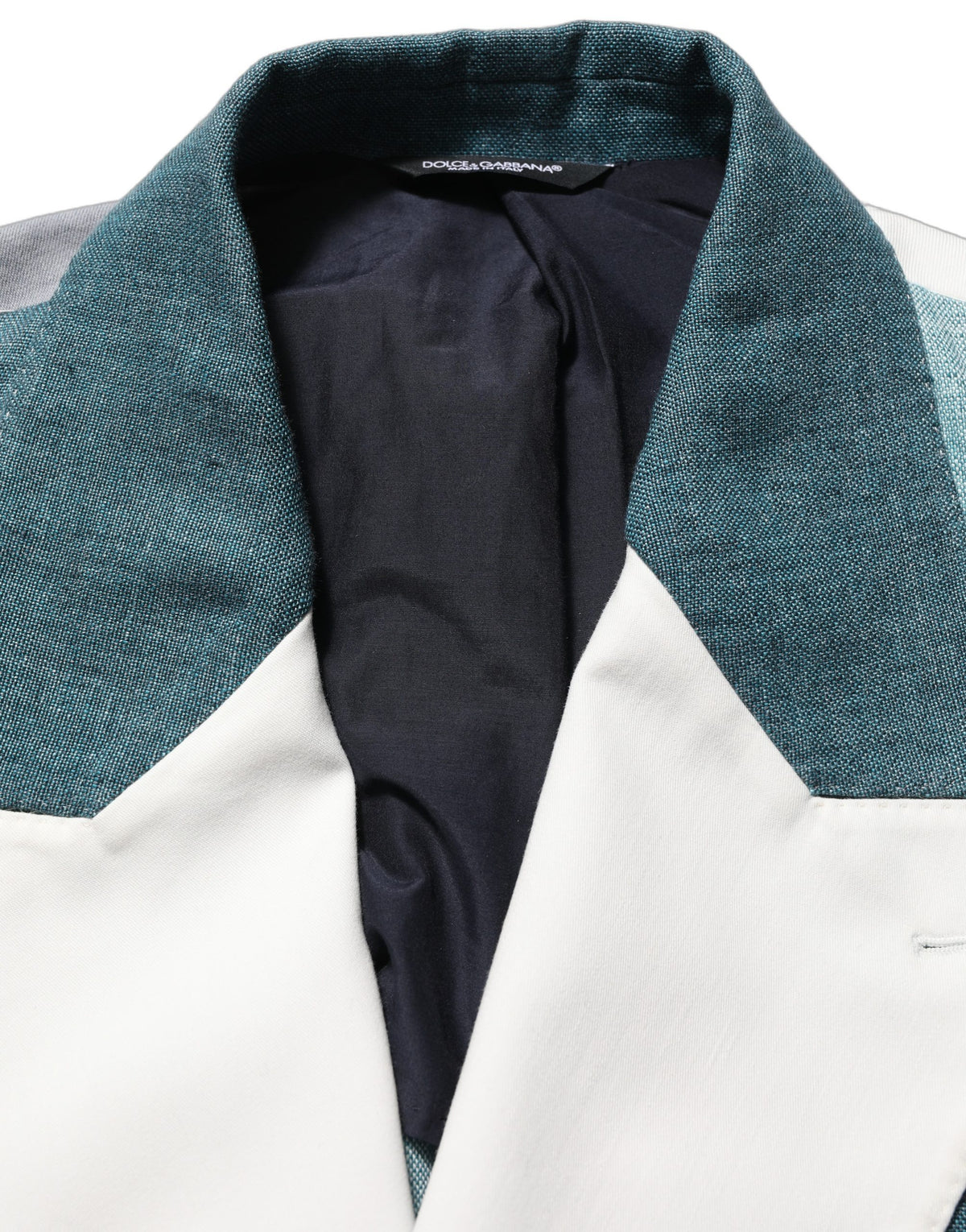 Dolce & Gabbana Zweireihige Patchwork-Leinenjacke in Multicolor