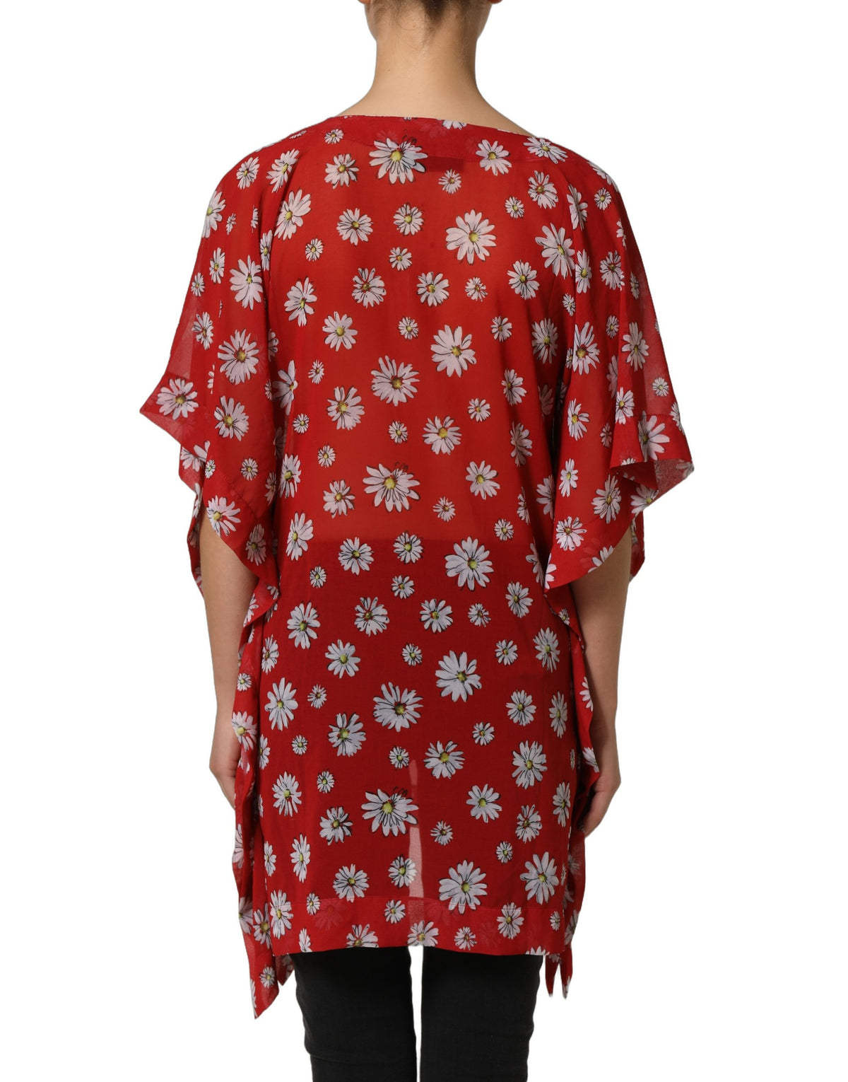 Dolce & Gabbana Rote florale Kaftan-Bluse mit V-Ausschnitt aus Polyester