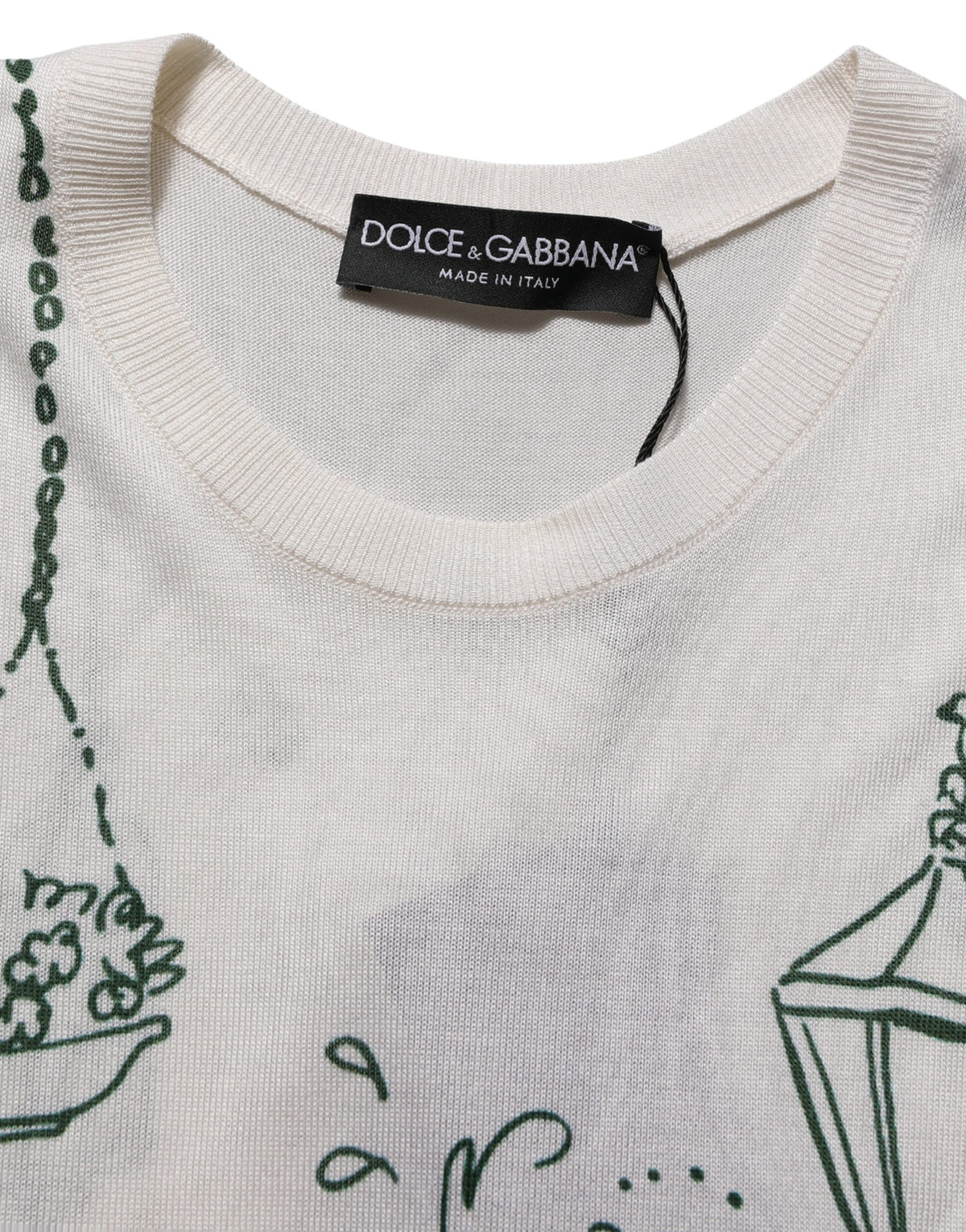 Dolce & Gabbana weißes Seidenstrick-Tanktop mit Gartenbrunnen-Print