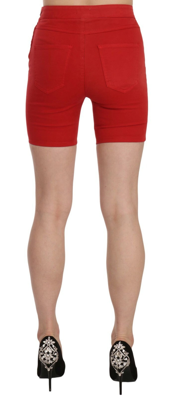 PINKO Rote Mid Waist Baumwoll-Stretch Slim Mini-Shorts