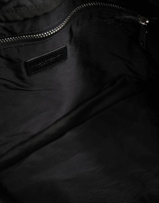 Dolce & Gabbana Black White Striped Polyester Drawstring Backpack Men Bag