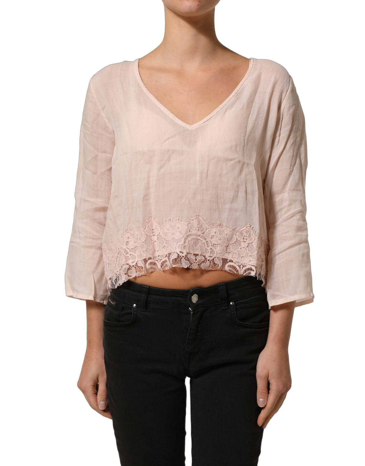 PINK MEMORIES Hellrosa Leinen V-Ausschnitt Langarm Bluse Top