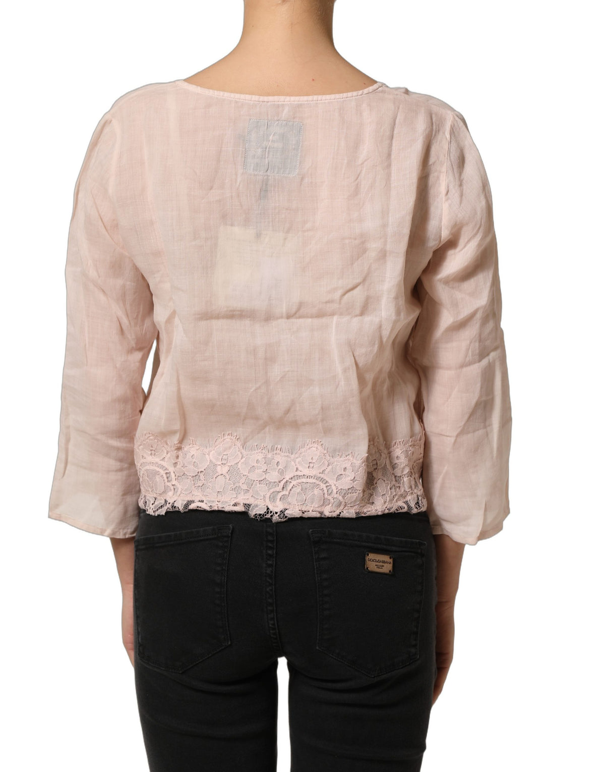 PINK MEMORIES Hellrosa Leinen V-Ausschnitt Langarm Bluse Top
