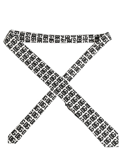 Dolce & Gabbana White Black Logo Monogram Wide Adjustable Men Necktie Tie