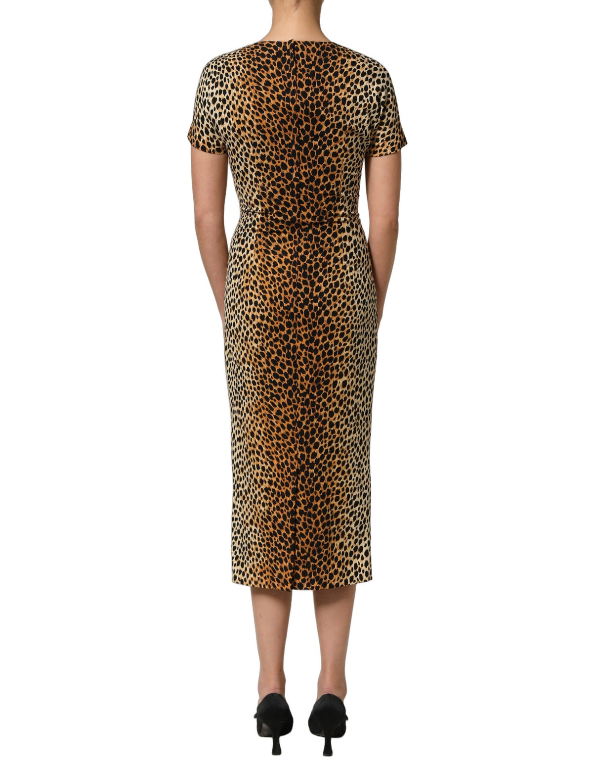 Dolce & Gabbana braunes Leopardenmuster Seiden Etuikleid Midi