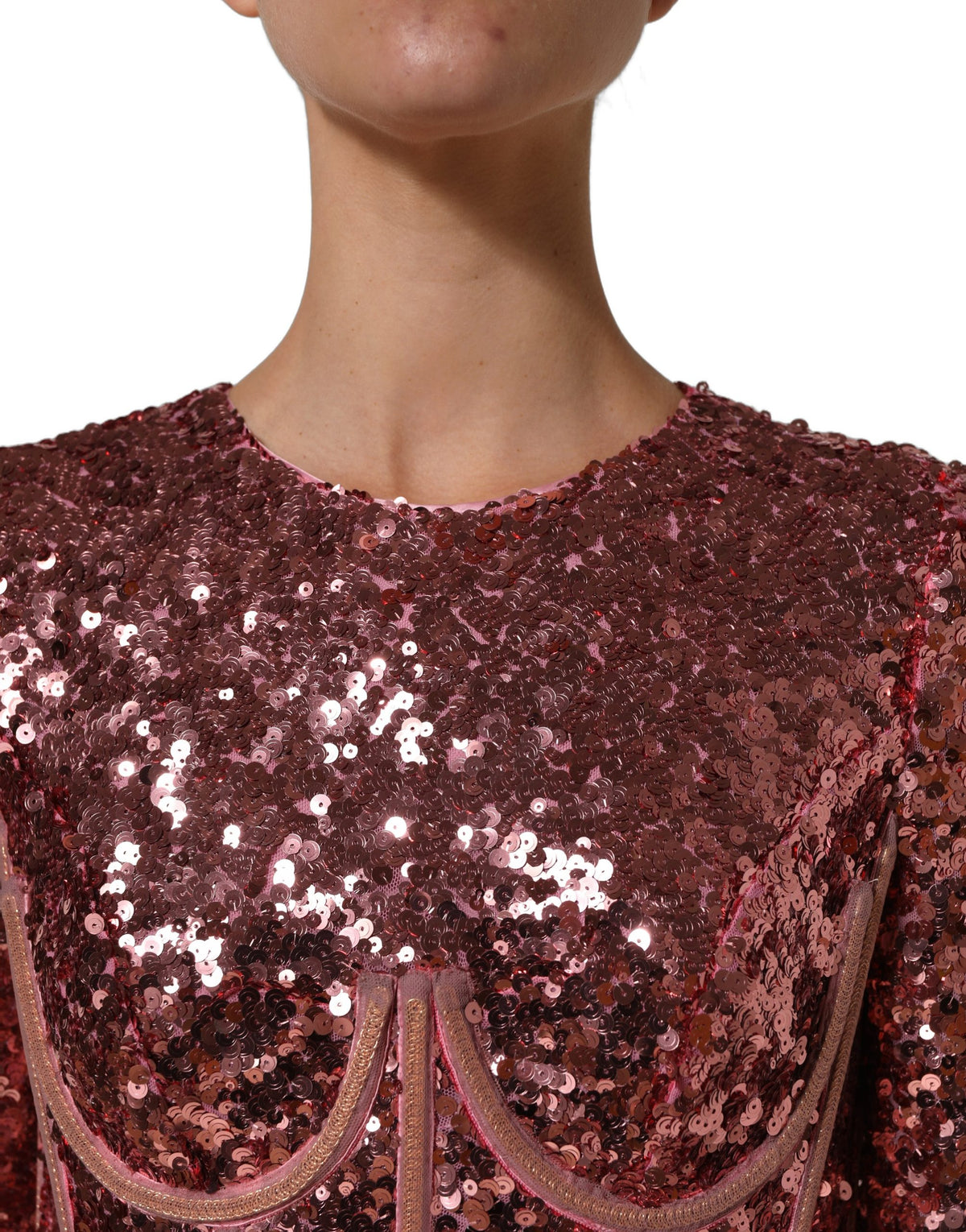 Dolce & Gabbana Pinkes langes Pailletten-Gown-Kleid mit Korsettdetails
