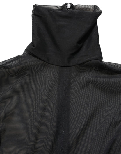 Dolce & Gabbana Black Sheer Mesh Jumpsuit Turtleneck Dress