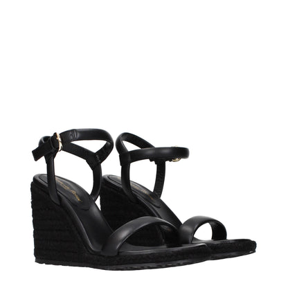 Gianvito Rossi Black Leather Wedge Sandals