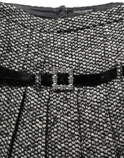 Dolce & Gabbana Black White Tweed High Waist Pleated Skirt