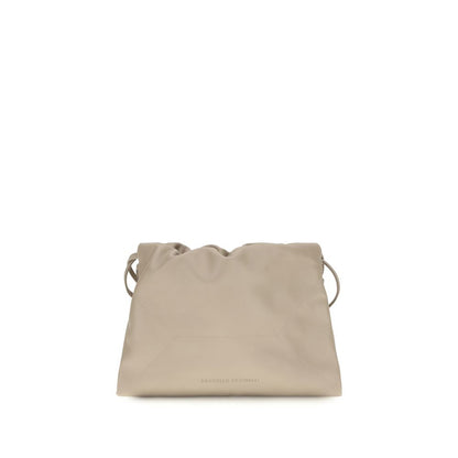 Brunello Cucinelli Beige Calf Leather Bos Taurus Shoulder Bag
