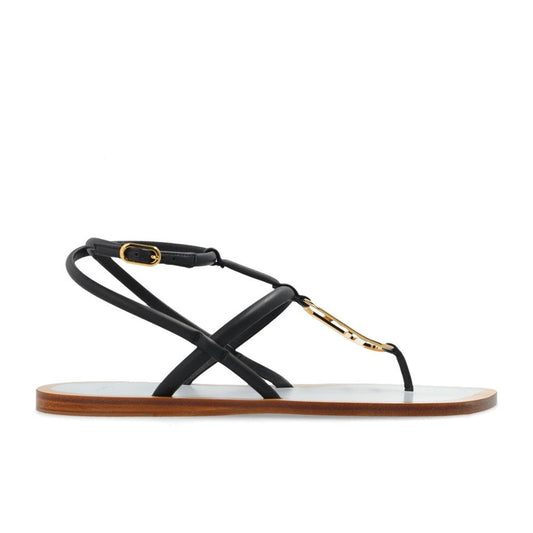 Fendi Black Leather Flat Sandals