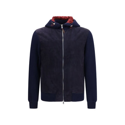 Brunello Cucinelli Blue Calf Leather Bos Taurus Full-Length Jacket