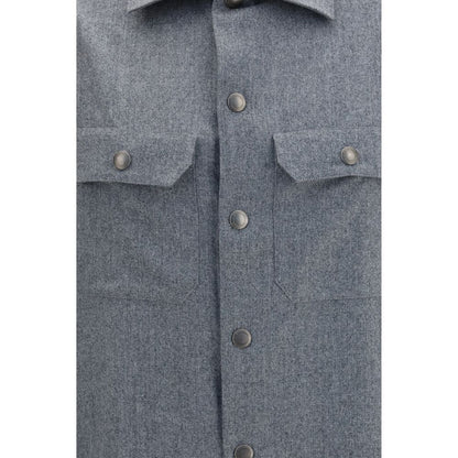 Brunello Cucinelli Gray Wool Oves Aries Dress Shirt